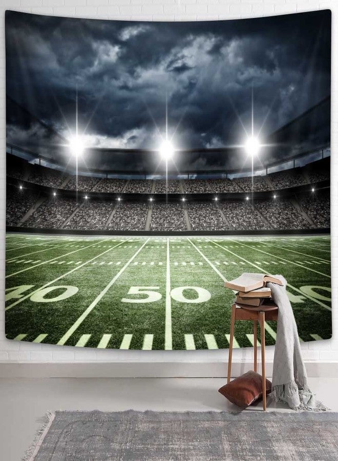 Bzhilja American Football Stadium Tapestry , Sport Field Light Night Soccer Turf Boys Kids Green Grass Dark Black Modern Simple Printed Decoration Tapestry Wall Hanging Bedroom Living Room Dorm Decor,80X60 - Image 1